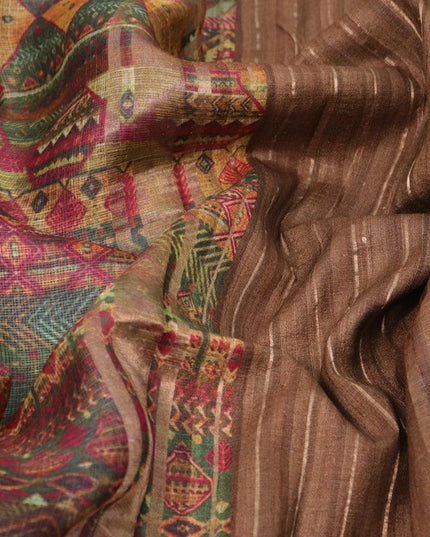 Kota tussar silk saree brown with allover digital prints and zari woven border - {{ collection.title }} by Prashanti Sarees