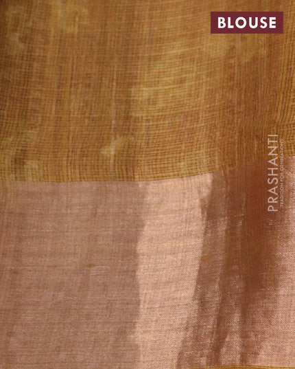 Kota tussar silk saree dark mustard with floral digital prints and zari woven border - {{ collection.title }} by Prashanti Sarees
