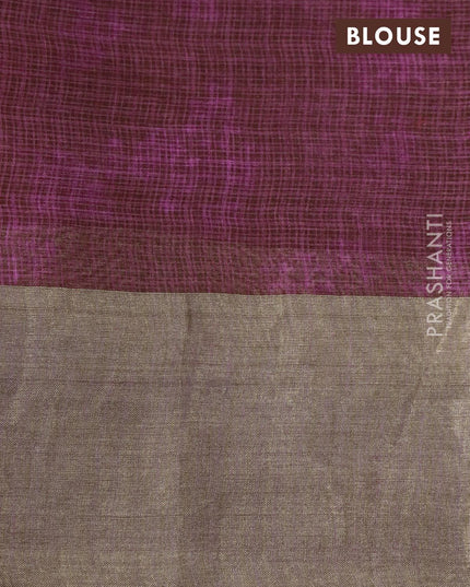 Kota tussar silk saree magenta pink with floral digital prints and zari woven border - {{ collection.title }} by Prashanti Sarees