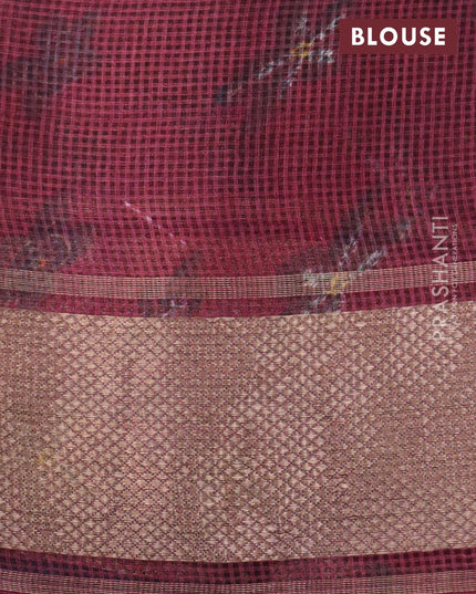 Kota tussar silk saree maroon and blue with floral digital prints and zari woven border - {{ collection.title }} by Prashanti Sarees