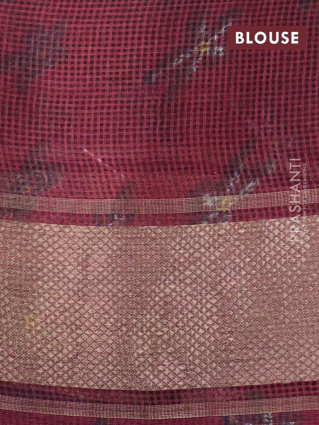 Kota tussar silk saree maroon and blue with floral digital prints and zari woven border - {{ collection.title }} by Prashanti Sarees