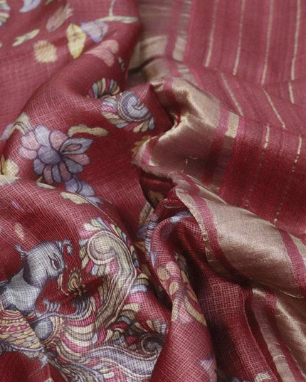 Kota tussar silk saree maroon with allover kalamkari digital prints and zari woven border - {{ collection.title }} by Prashanti Sarees