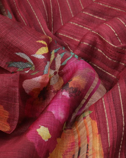 Kota tussar silk saree maroon with floral digital prints and zari woven border - {{ collection.title }} by Prashanti Sarees