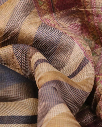 Kota tussar silk saree mehendi green and black with stripes pattern and zari woven border - {{ collection.title }} by Prashanti Sarees