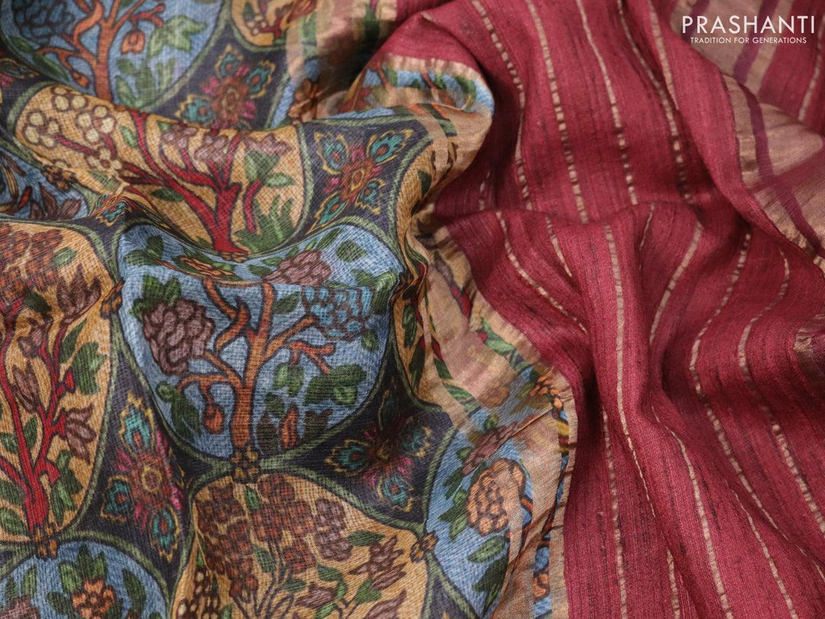 Kota tussar silk saree multi colour and maroon with digital prints and zari woven border - {{ collection.title }} by Prashanti Sarees