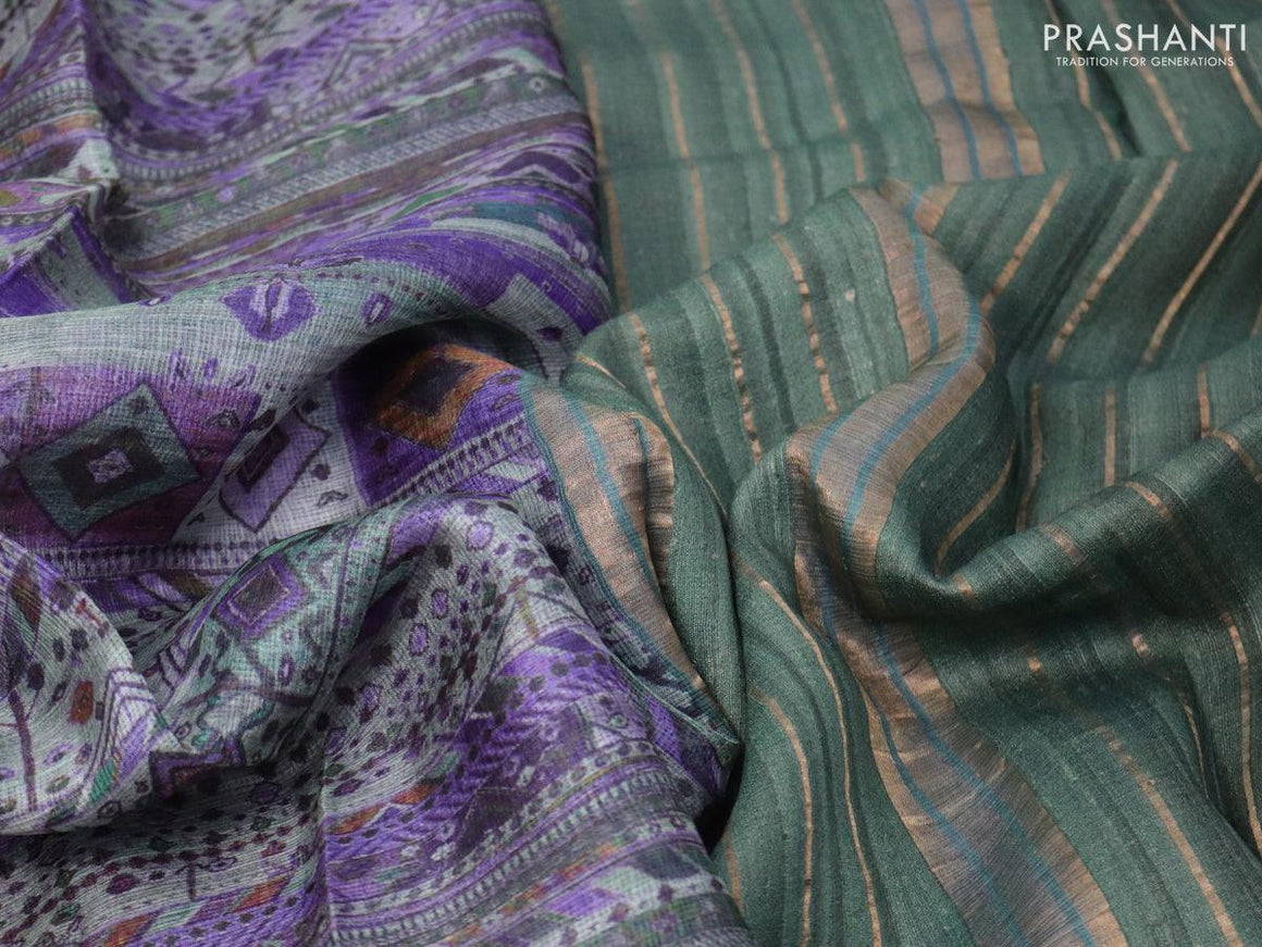 Kota tussar silk saree sap green and teal shade with allover geometric digital prints and zari woven border - {{ collection.title }} by Prashanti Sarees