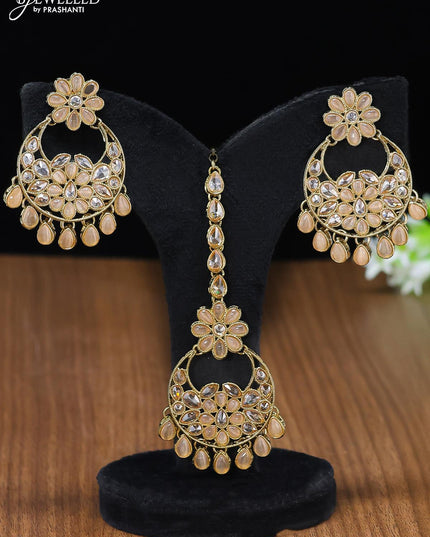 Kundan necklace with kundan stone and maang tikka - {{ collection.title }} by Prashanti Sarees