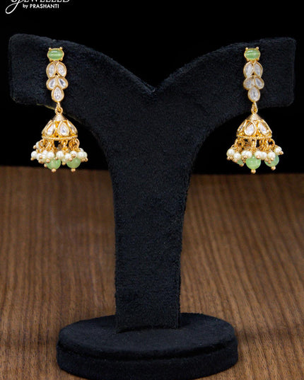 Kundan necklace with mint green and white stone - {{ collection.title }} by Prashanti Sarees