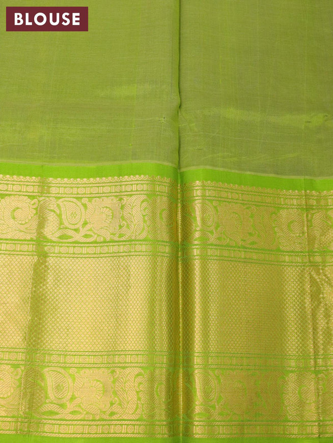 Kuppadam silk cotton saree blue and light green with allover zari checks & buttas and long annam zari woven border - {{ collection.title }} by Prashanti Sarees