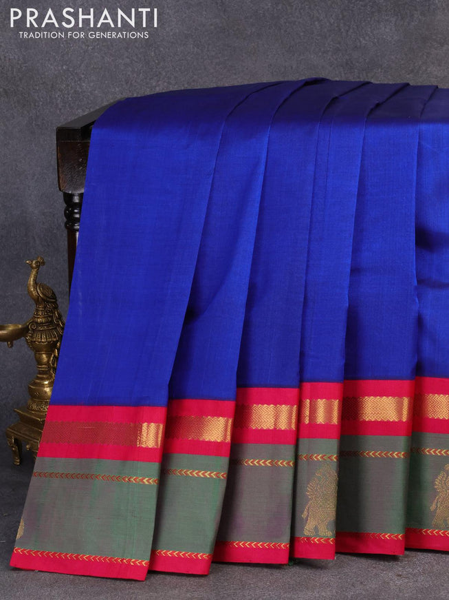 Kuppadam silk cotton saree blue and pink with plain body and zari woven butta border - {{ collection.title }} by Prashanti Sarees