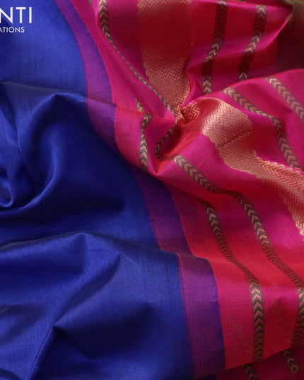 Kuppadam silk cotton saree blue and pink with plain body and zari woven butta border - {{ collection.title }} by Prashanti Sarees