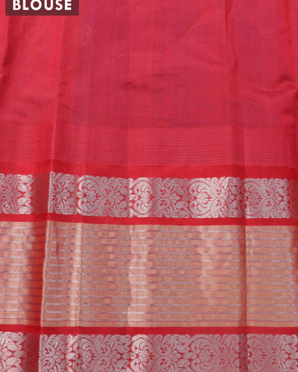 Kuppadam silk cotton saree blue and red with allover vairosi pattern & zari buttas and long temple design zari woven border - {{ collection.title }} by Prashanti Sarees