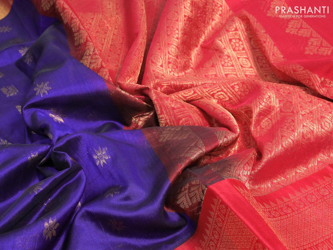 Kuppadam silk cotton saree blue and red with allover zari woven buttas and long zari woven annam border - {{ collection.title }} by Prashanti Sarees