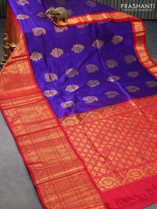Kuppadam silk cotton saree blue and red with zari woven buttas and long zari woven annam border - {{ collection.title }} by Prashanti Sarees