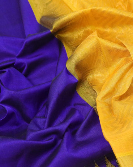 Kuppadam silk cotton saree blue and yellow with plain body and temple design zari woven simple border - {{ collection.title }} by Prashanti Sarees