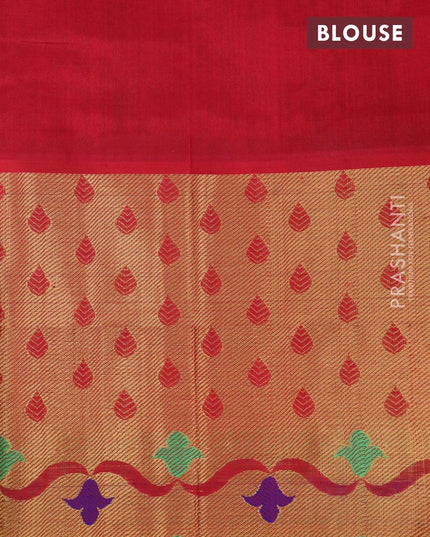 Kuppadam silk cotton saree green and red with allover zari weaves & buttas and long rich zari woven border - {{ collection.title }} by Prashanti Sarees