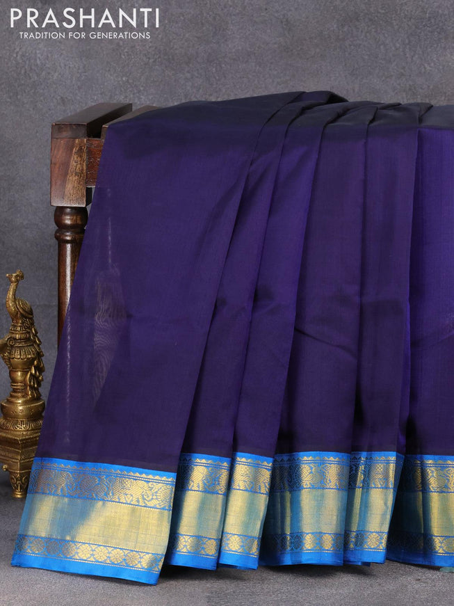 Kuppadam silk cotton saree navy blue and cs blue with plain body and rich zari woven border - {{ collection.title }} by Prashanti Sarees