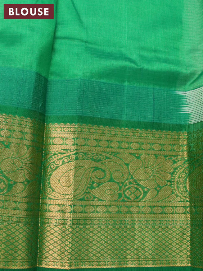 Kuppadam silk cotton saree off white and green with allover checked pattern & zari buttas and temple design rich zari woven border - {{ collection.title }} by Prashanti Sarees
