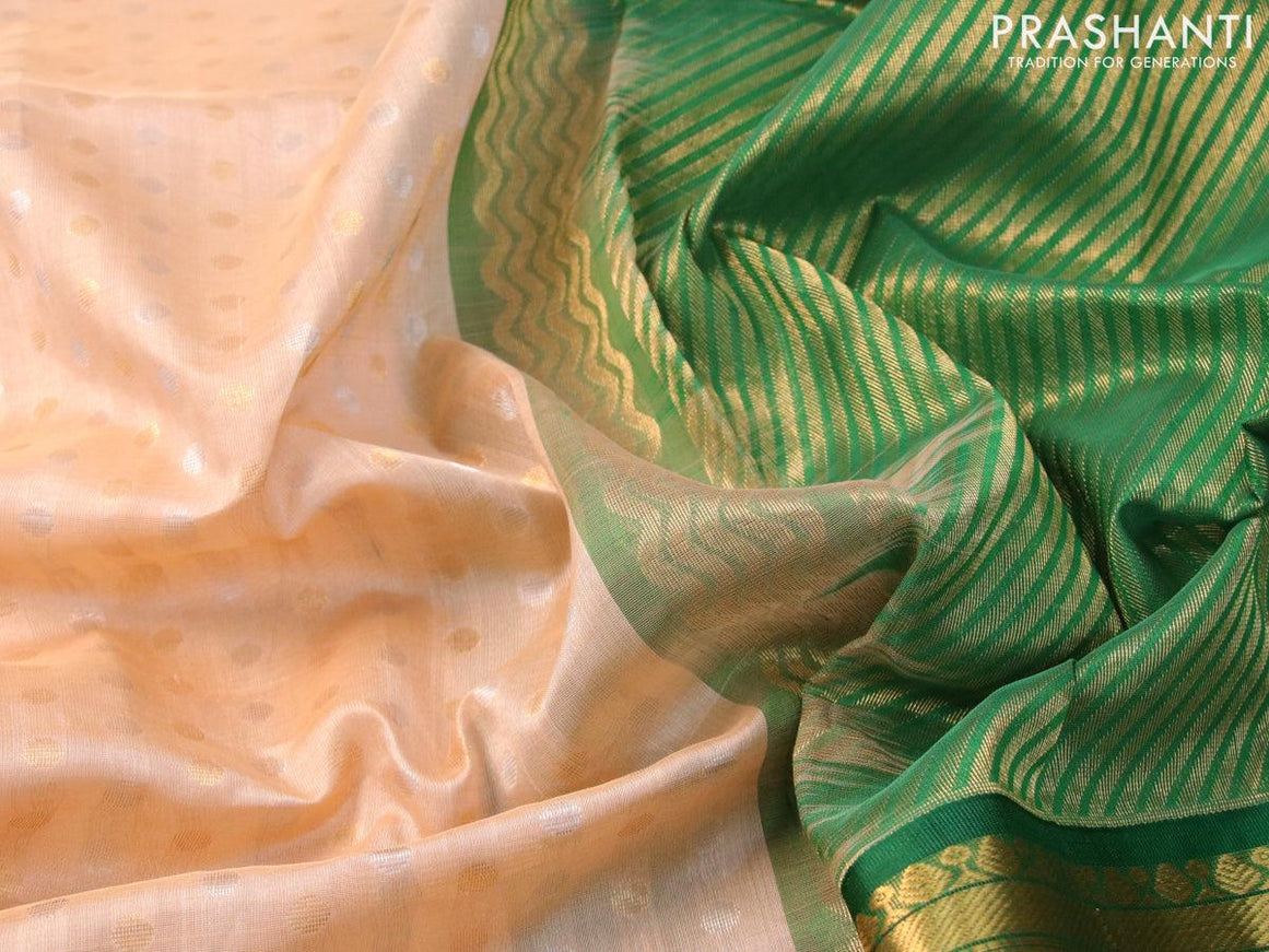 Kuppadam silk cotton saree sandal and green with allover silver & gold zari woven 1000 butta weaves and long rich zari woven border - {{ collection.title }} by Prashanti Sarees