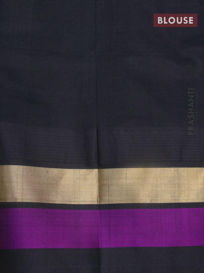 Kuppadam silk cotton saree teal blue and black with plain body and design zari woven simple border - {{ collection.title }} by Prashanti Sarees