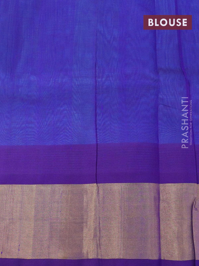 Kuppadam silk cotton saree teal blue and blue with paisley zari woven buttas and temple design zari woven border - {{ collection.title }} by Prashanti Sarees