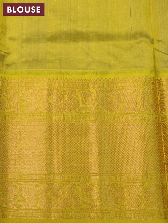 Kuppadam silk cotton saree violet and yellow with allover zari checks & buttas and long rich zari woven border - {{ collection.title }} by Prashanti Sarees