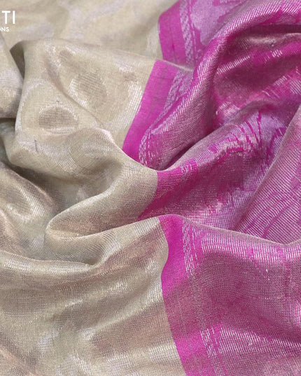 Kuppadam tissue silk cotton saree grey and pink with allover silver zari weaves and long rich silver zari woven border - {{ collection.title }} by Prashanti Sarees