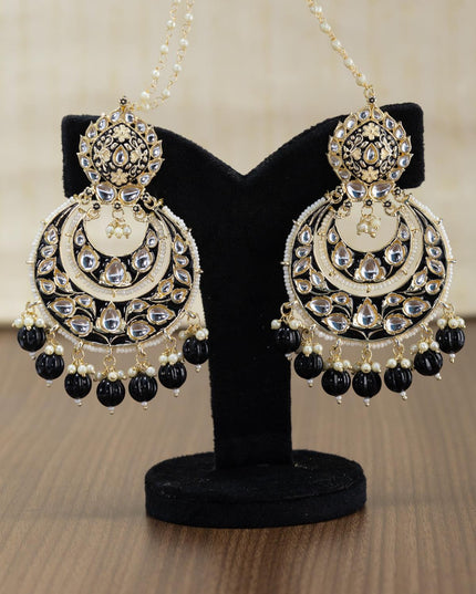 Light weight chandbali black minakari earrings with pearl maatal - {{ collection.title }} by Prashanti Sarees