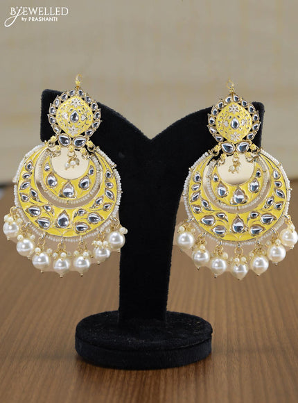 Light weight chandbali cream minakari earrings with pearl maatal - {{ collection.title }} by Prashanti Sarees