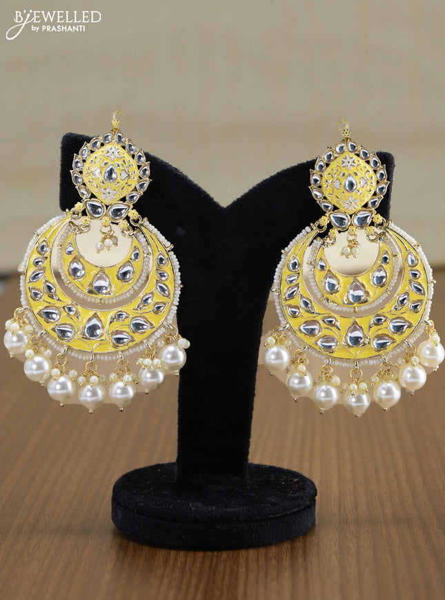 Light weight chandbali cream minakari earrings with pearl maatal - {{ collection.title }} by Prashanti Sarees