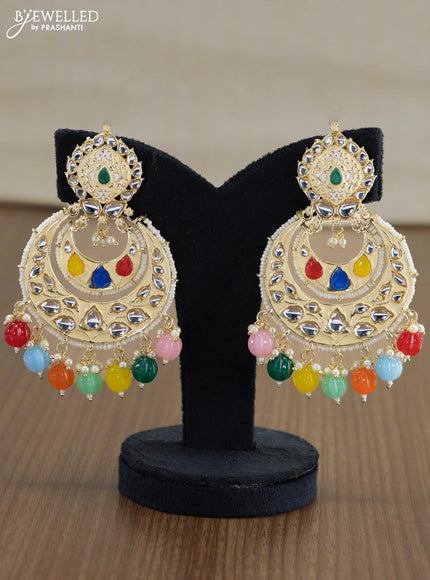 Light weight chandbali cream minakari earrings with pearl maatal - {{ collection.title }} by Prashanti Sarees