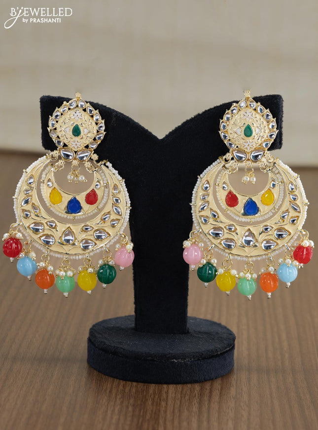 Light weight chandbali cream minakari earrings with pearl maatal - {{ collection.title }} by Prashanti Sarees