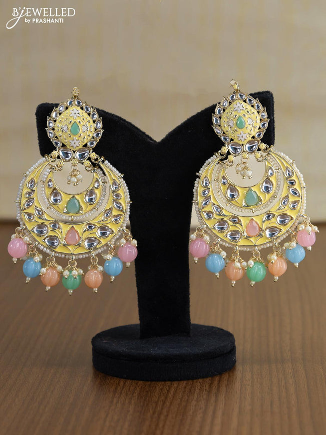 Light weight chandbali cream minakari earrings with pearl maatal - {{ collection.title }} by Prashanti Sarees