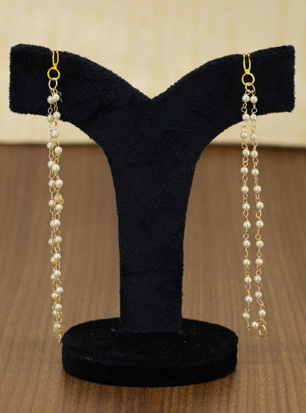 Light weight chandbali cream minakari earrings with pearl maatal - {{ collection.title }} by Prashanti Sarees