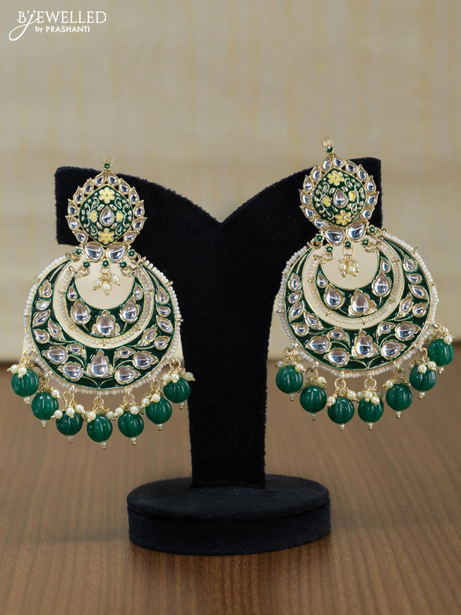 Light weight chandbali green minakari earrings with pearl maatal - {{ collection.title }} by Prashanti Sarees