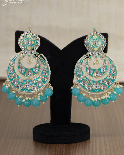 Light weight chandbali light blue minakari earrings with pearl maatal - {{ collection.title }} by Prashanti Sarees
