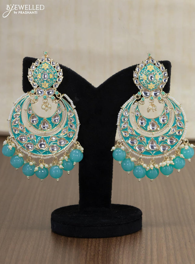 Light weight chandbali light blue minakari earrings with pearl maatal - {{ collection.title }} by Prashanti Sarees