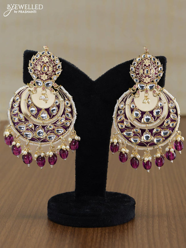 Light weight chandbali maroon minakari earrings with pearl maatal - {{ collection.title }} by Prashanti Sarees