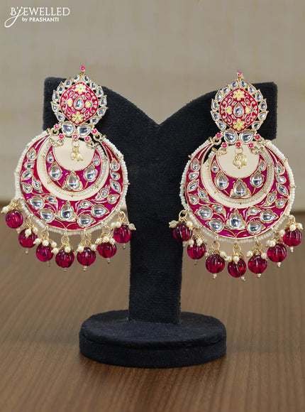 Light weight chandbali maroon minakari earrings with pearl maatal - {{ collection.title }} by Prashanti Sarees