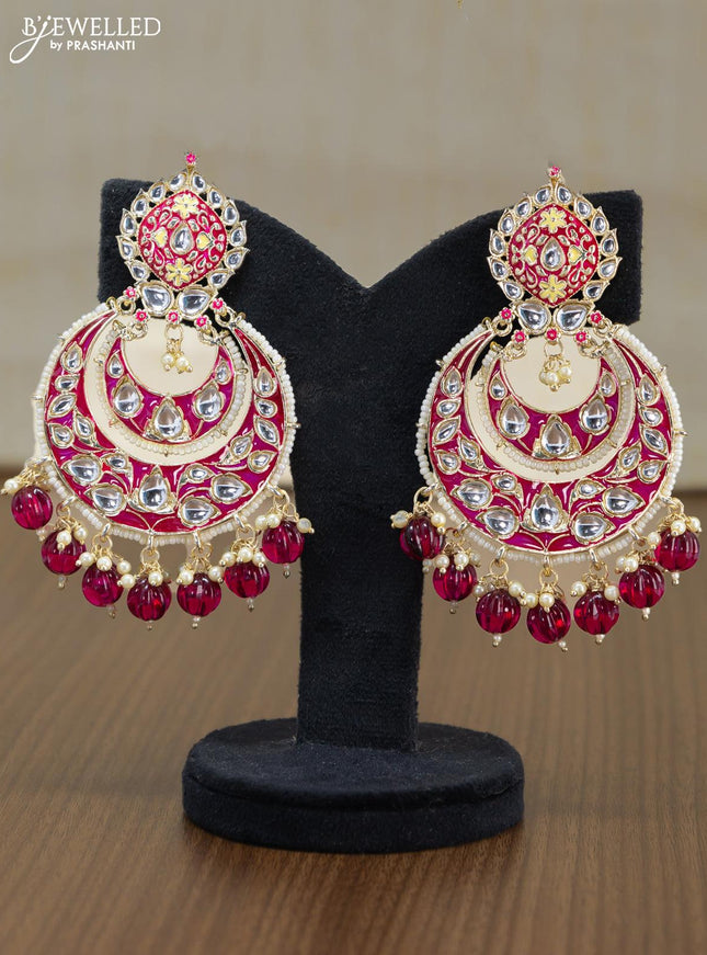 Light weight chandbali maroon minakari earrings with pearl maatal - {{ collection.title }} by Prashanti Sarees