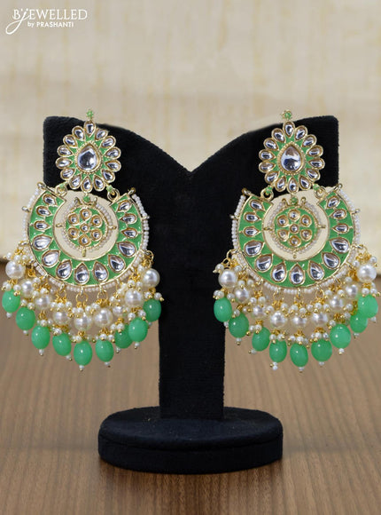 Light weight chandbali mint green minakari earrings with pearl maatal - {{ collection.title }} by Prashanti Sarees