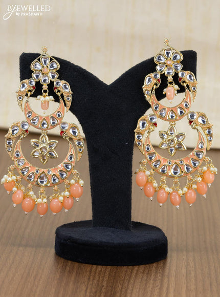 Light weight chandbali peach minakari earrings with pearl maatal - {{ collection.title }} by Prashanti Sarees