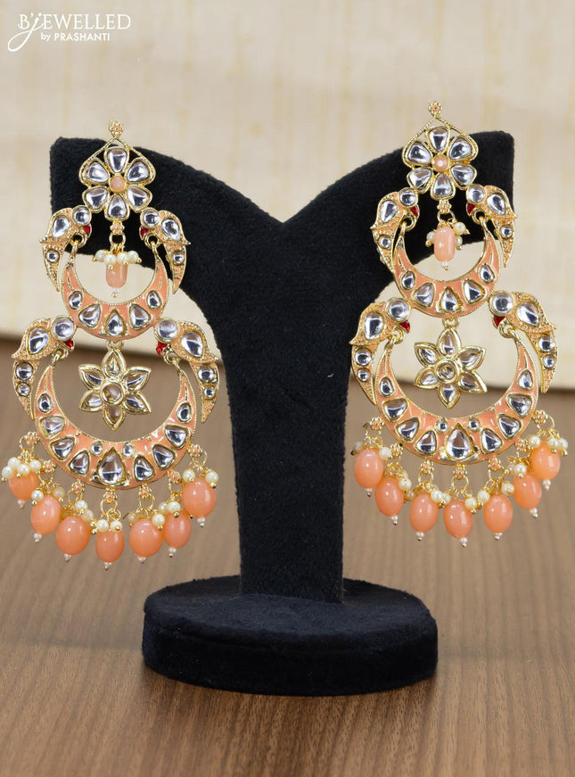 Light weight chandbali peach minakari earrings with pearl maatal - {{ collection.title }} by Prashanti Sarees