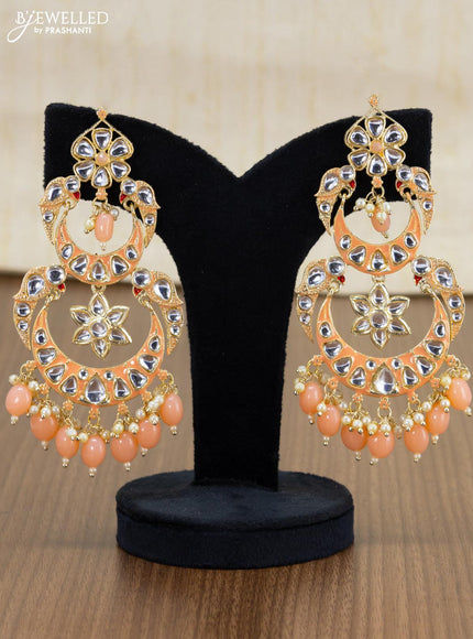 Light weight chandbali peach minakari earrings with pearl maatal - {{ collection.title }} by Prashanti Sarees