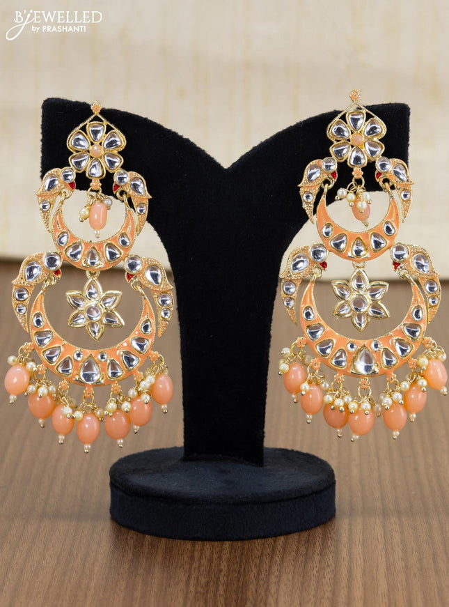 Light weight chandbali peach minakari earrings with pearl maatal - {{ collection.title }} by Prashanti Sarees