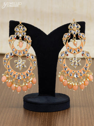 Light weight chandbali peach minakari earrings with pearl maatal