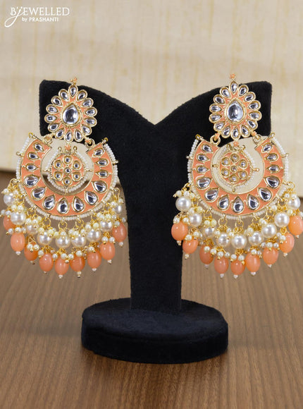 Light weight chandbali peach minakari earrings with pearl maatal - {{ collection.title }} by Prashanti Sarees