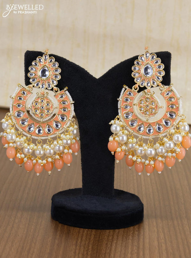 Light weight chandbali peach minakari earrings with pearl maatal - {{ collection.title }} by Prashanti Sarees