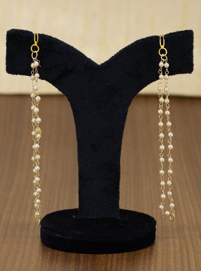 Light weight chandbali peacock green minakari earrings with pearl maatal - {{ collection.title }} by Prashanti Sarees