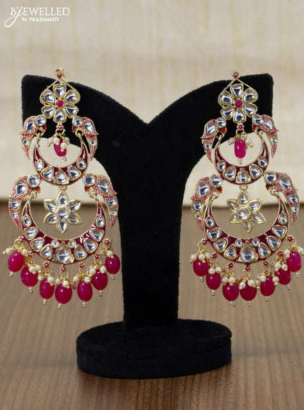 Light weight chandbali pink minakari earrings with pearl maatal - {{ collection.title }} by Prashanti Sarees